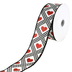 Valentines Gingham Argyle Glitter Hearts Wired Ribbon, 1-1/2-Inch, 10-Yard