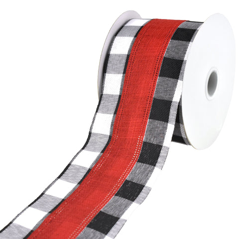 Felt Stripe Checkered Edge Wired Ribbon, 2-1/2-Inch, 10-Yard