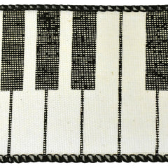 Piano Keys Faux Linen Wired Ribbon, 2-1/2-inch, 10-yard