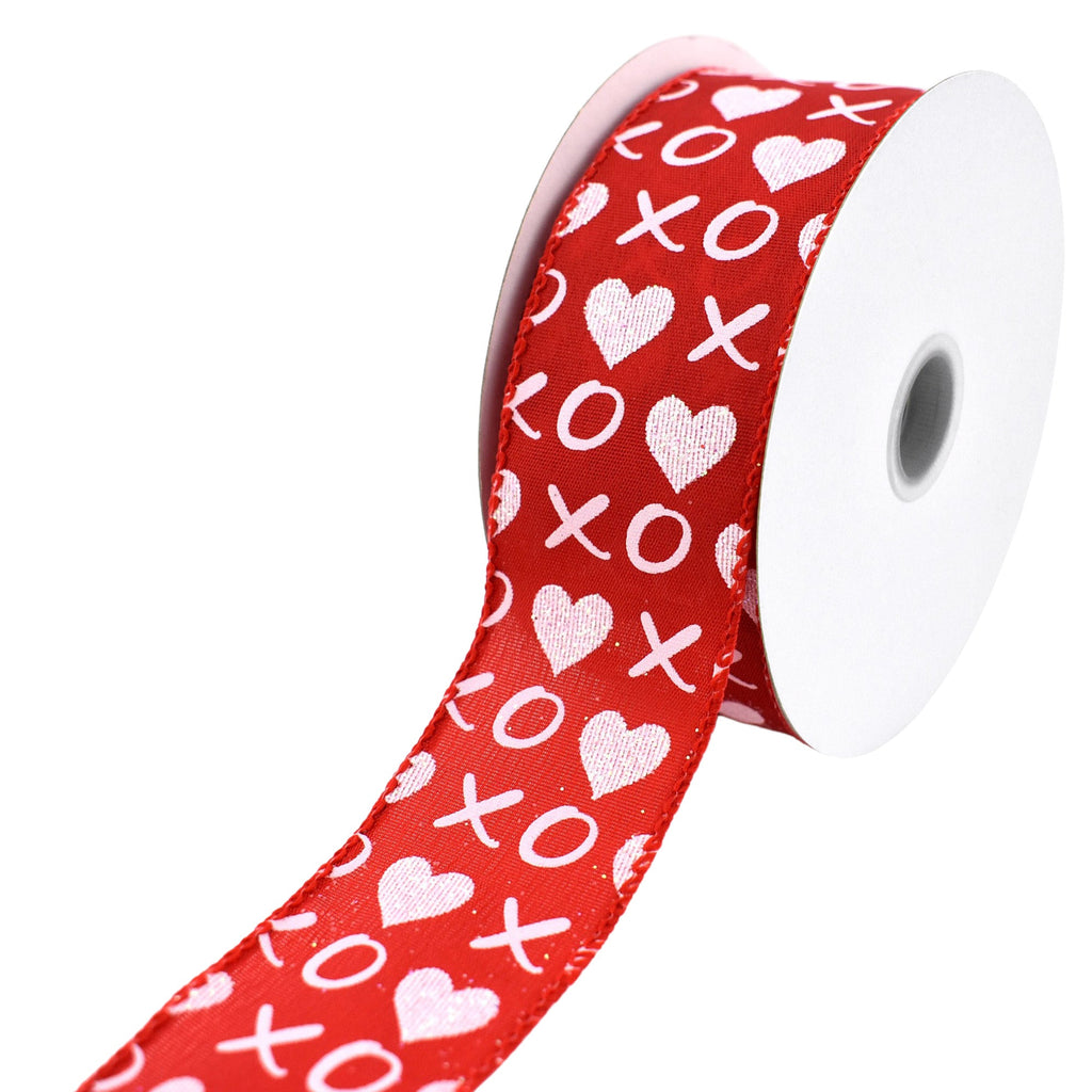 Valentine's XOXO Heart Pattern Satin Wired Ribbon, 1-1/2-inch, 10-yard