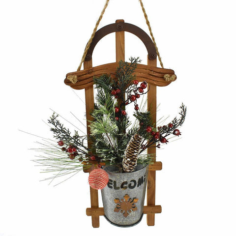 Artificial Flower Garland Pot with Hanging Sled, 20-Inch