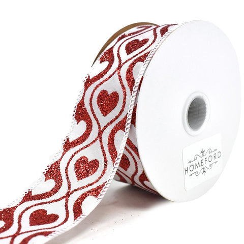 Valentines Glitter Love Swirls Wired Ribbon, 1-1/2-Inch, 10-Yard