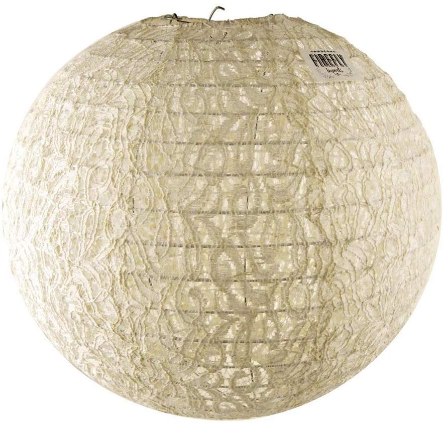 Vintage Lace Hanging Round Lantern, Ivory, 12-Inch