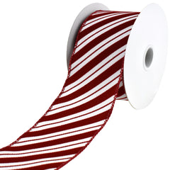 Flocked Candy Cane Stripes Wired Ribbon, 2-1/2-Inch, 10-Yard - Red