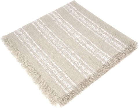 Fringed Linen Sheet w/Stripes, 19-1/2-inch x 19-1/2-inch