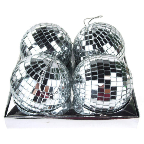 Mirror Disco Ornament Balls, Silver, 4-Inch, 4-Piece