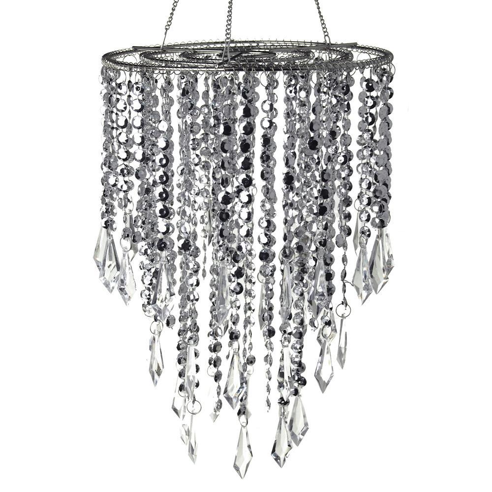Hanging Beaded Chandelier with Icicle Crystals, Silver, 10-1/2-Inch