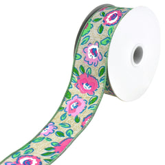 Electric Cartoon Flowers Wired Ribbon, 10-yard