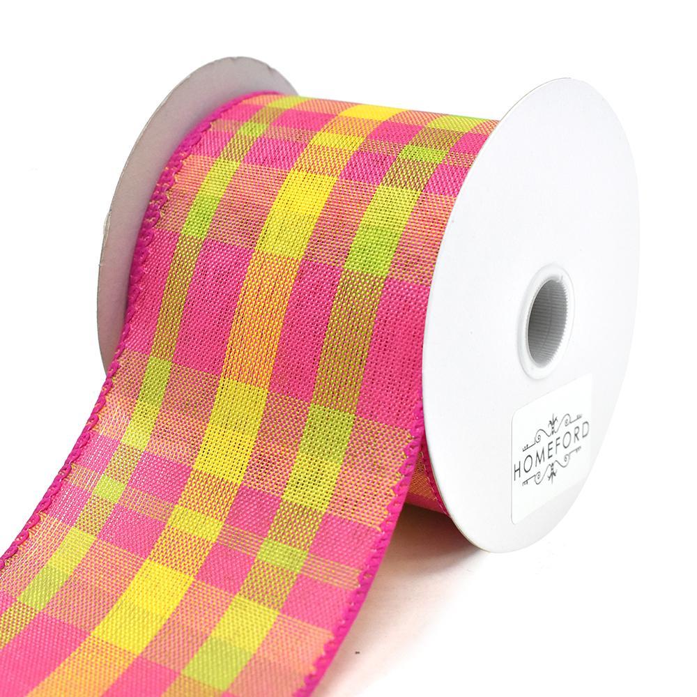 Color Chic Plaid Wired Edge Linen Ribbon, 2-1/2-Inch, 3-Yard