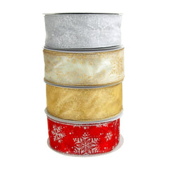 Glitter Snowflake Organza Wired Christmas Holiday Ribbon, 2-1/2-Inch, 50 Yards
