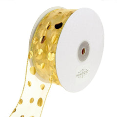 Sheer Organza Gilded Dots Metallic Christmas Holiday Ribbon, 2-1/2-Inch, 50 Yards