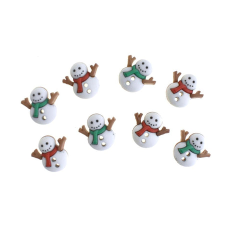 Winter Snowmen in Scarves Buttons, 5/8-Inch, 8-Piece