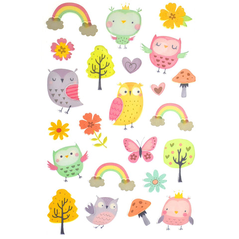 Owl Puffy 3D Sticker Sheet, 1-Inch, 24-Piece