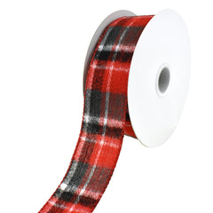 Christmas Flannel Brush Plaid Wired Ribbon, 10-yard