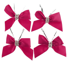 Pre-Tied Satin Bows with Rhinestone, 3-Inch, 4-Piece