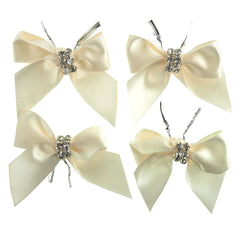 Pre-Tied Satin Bows with Rhinestone, 3-Inch, 4-Piece