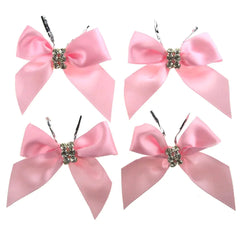 Pre-Tied Satin Bows with Rhinestone, 3-Inch, 4-Piece