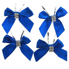 Pre-Tied Satin Bows with Rhinestone, 3-Inch, 4-Piece