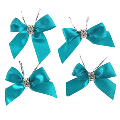 Pre-Tied Satin Bows with Rhinestone, 3-Inch, 4-Piece