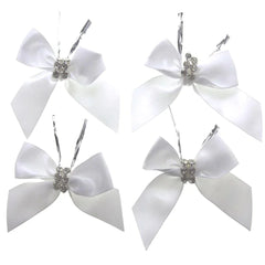 Pre-Tied Satin Bows with Rhinestone, 3-Inch, 4-Piece