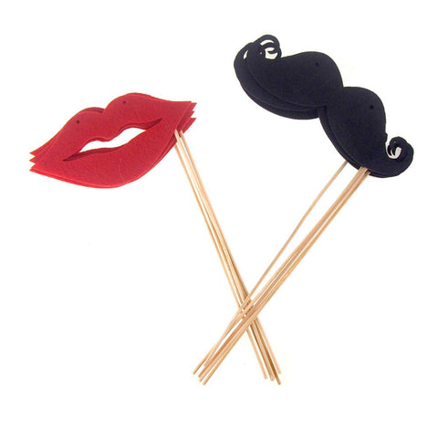 Red Lips and Black Mustache Photo Booth Props, 8-Piece