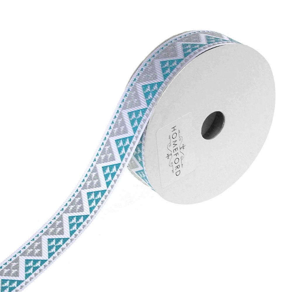 Glitter Navajo Grosgrain Ribbon, Native Blue, 7/8-Inch, 4-Yard