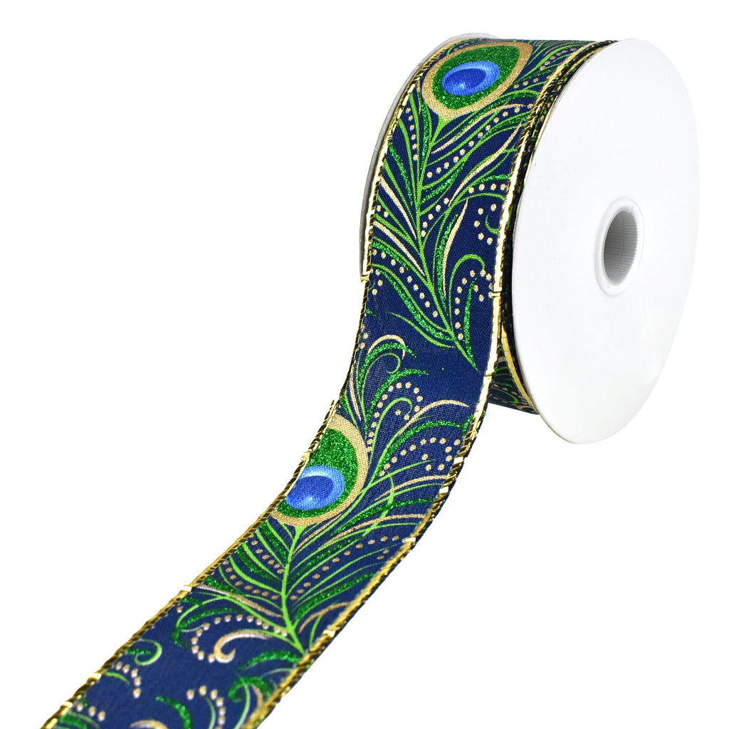 Peacock Feathers Metallic Edge Wired Ribbon, 1-1/2-Inch, 10-Yard