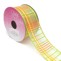 Sheer Striped Plaid Wired Breeze Ribbon, 1-1/2-Inch, 10-Yards