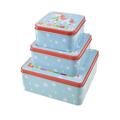 Tiered Square Unicorn Christmas Cookie Tin Containers, 3-Piece