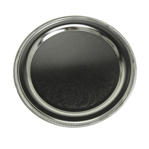 Embossed Round Chrome Serving Plate, 9-3/4-Inch