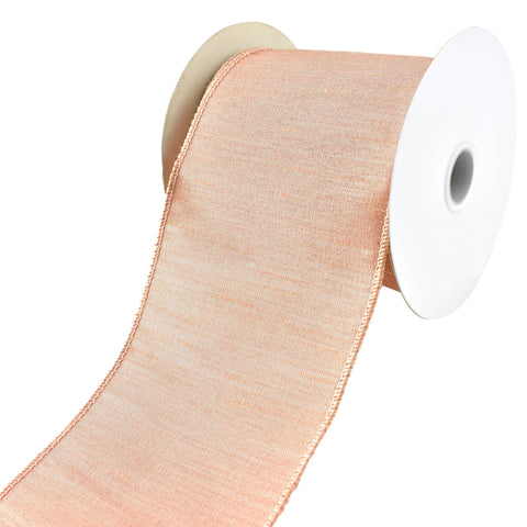Christmas Shiny Woven Wired Ribbon, 4-Inch, 10-Yard - Rose Gold