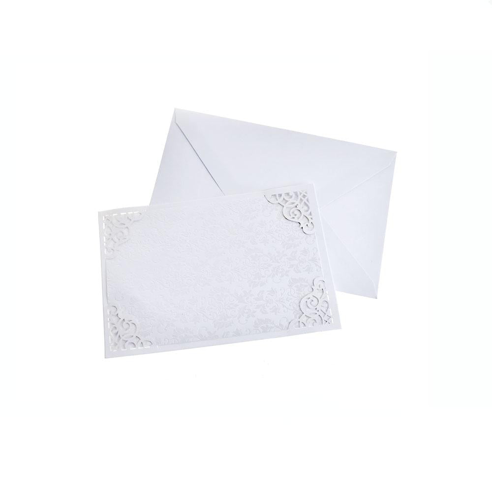 Blank Invitations Rectangle Laser Cut Design, White, 7-1/4 Inch, 8-Piece