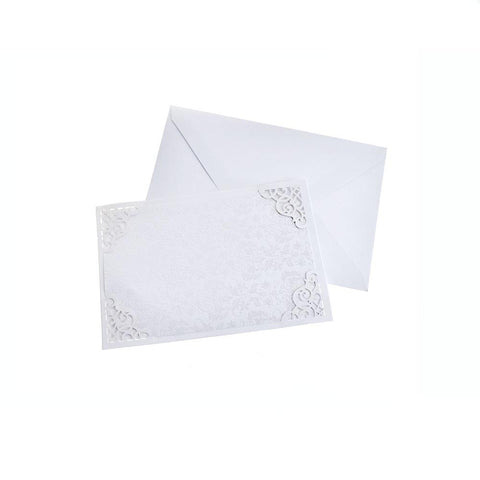 Blank Invitations Rectangle Laser Cut Design, White, 7-1/4 Inch, 8-Piece