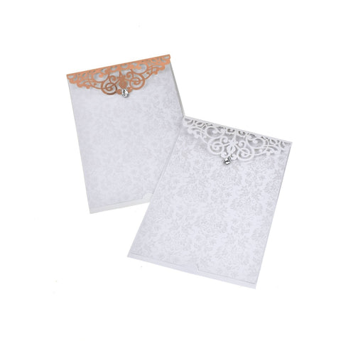 Blank Rectangular Laser Cut Lace Invitation with Rhinestone, 7-3/4-Inch, 8-Piece