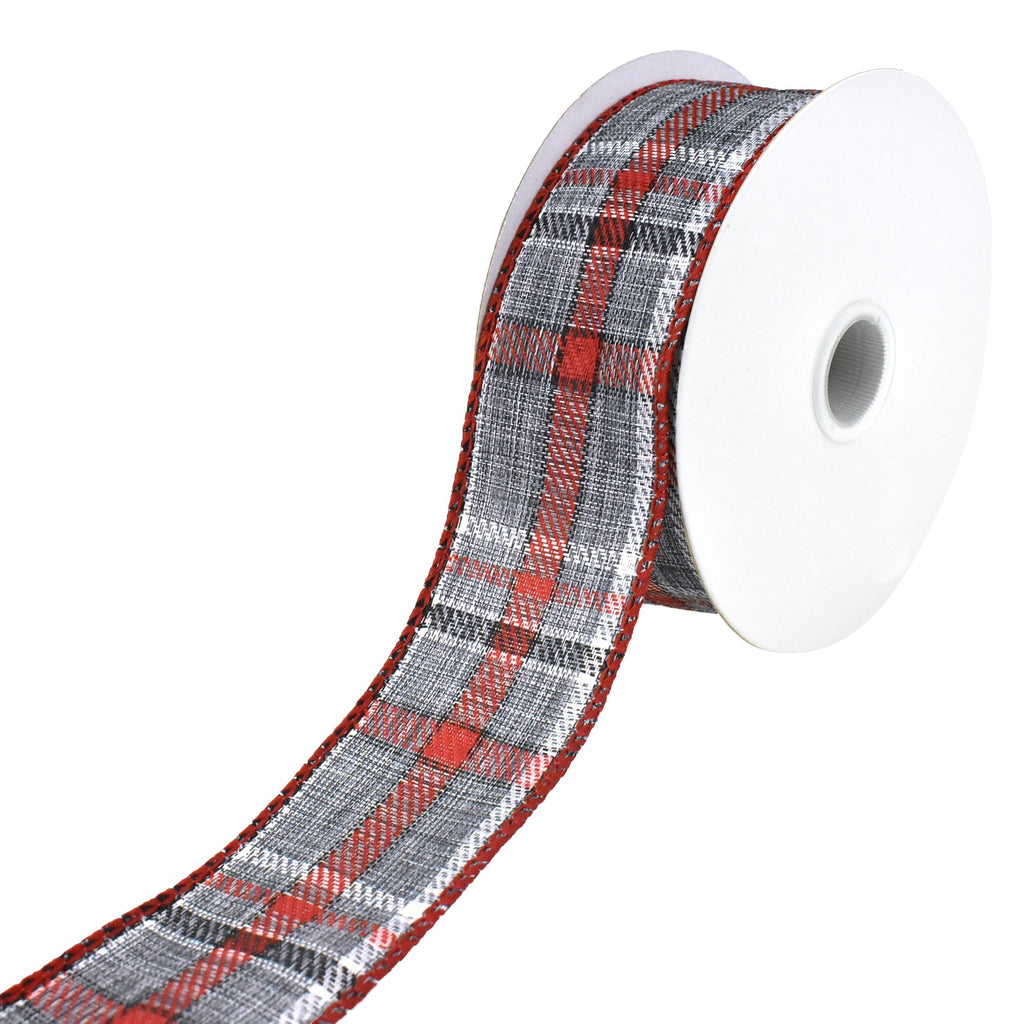 Winter Linen Weave Plaid Christmas Wired Ribbon, 1-1/2-Inch, 10-Yard