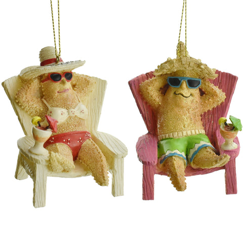 Sunbathing Starfish Couple Christmas Ornaments, 2-3/4-Inch, 2-Piece