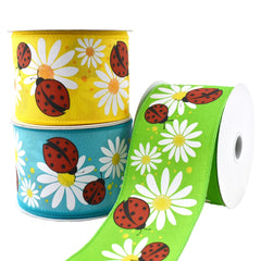 Ladybugs and Daisies Wired Ribbon, 2-1/2-Inch, 10-Yard