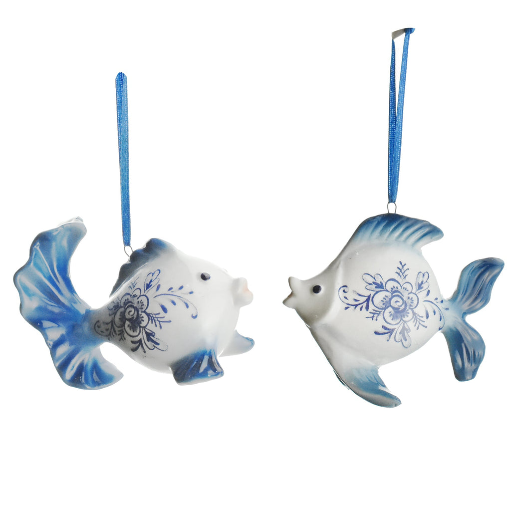 Porcelain Goldfish Christmas Ornaments, 3-1/2-Inch, 2-Piece