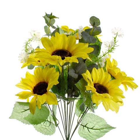 Artificial Spring Sunflower Bush, Yellow, 18-Inch