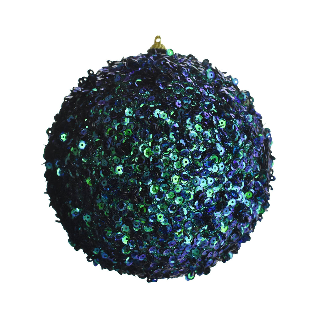 Sequined Ball Christmas Ornament, Peacock, 6-Inch