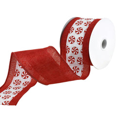 Glittered Peppermint Faux Linen Wired Ribbon, 2-1/2-Inch, 10-Yard - Red