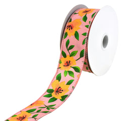 Printed Spring Magnolias Wired Ribbon, 10-yard