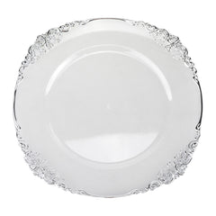 Baroque Edge Clear Round Plastic Charger Plate, 14-inch