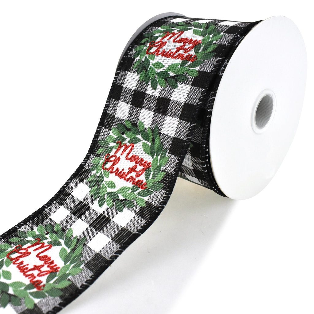 Modern Wreath Buffalo Plaid Wired Ribbon, Black/White, 2-1/2-Inch, 10-Yard