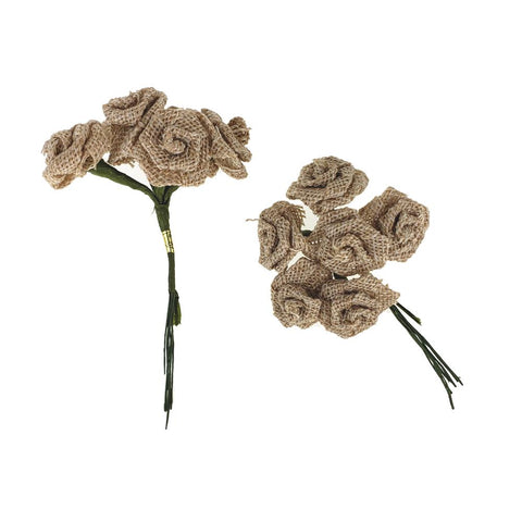 Burlap Rose Pick Small Bunch, Natural, 4-Inch, 12-Piece