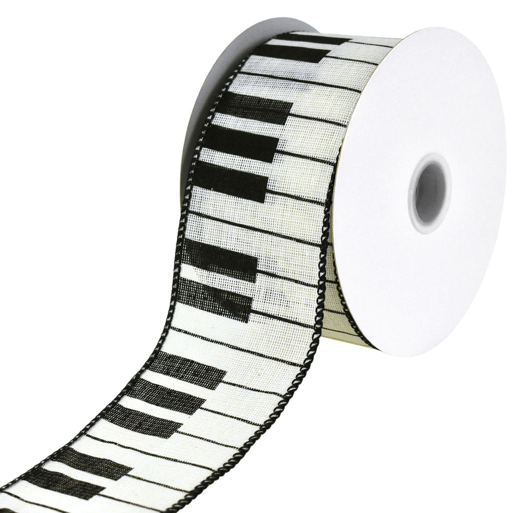 Piano Keys Faux Linen Wired Ribbon, 2-1/2-inch, 10-yard