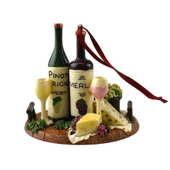 Wine and Cheese Tray Christmas Ornaments, 2-3/4-Inch, 3-Piece