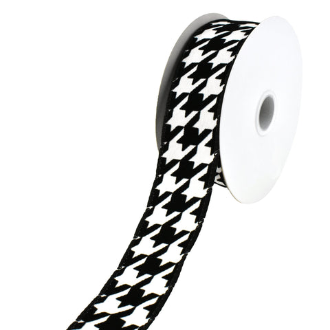 Winter Flocked Houndstooth Wired Ribbon, 1-1/2-Inch, 10-Yard