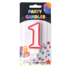 Number Birthday Candle, White/Red, 2-1/2-Inch