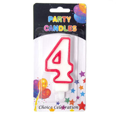 Number Birthday Candle, White/Red, 2-1/2-Inch